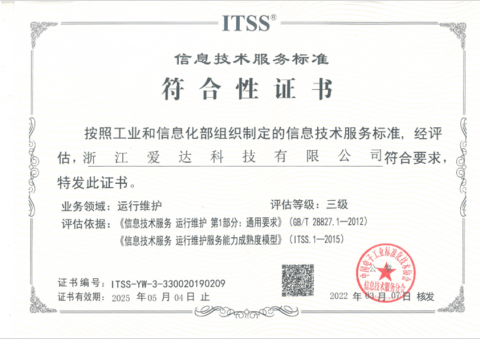 ITSS(信息技術服務運行維護標準符合性證書）